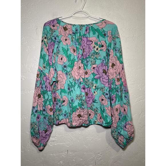 Boston Properfloral flowy blouse womens medium boho prairie peasant bohemian - Picture 6 of 9